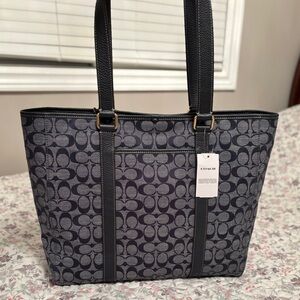 BRAND NEW COACH Hudson Double Handle Shoulder Tote Work Bag Navy Blue Print NWT